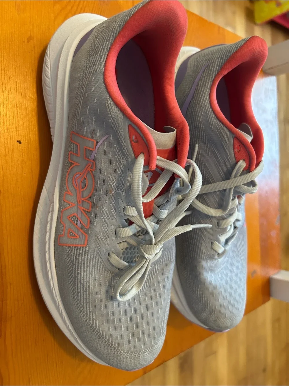 Hoka Women's Gray and Coral Athletic Running Shoes